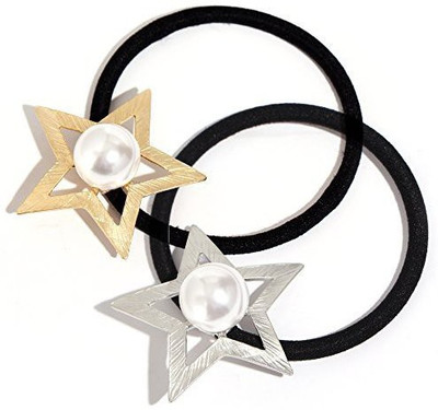 

Face Forever Face Forever 2pcs Star Metal Faux Pearl Elatic Hair Tie Ponytail Hairband Gold and Silver Hair Accessory Set(Gold)