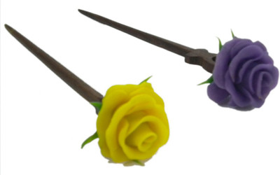 

Advance Hotline Hand made wooden Juda pin with procelain clay work pair Hair Pin(Multicolor)