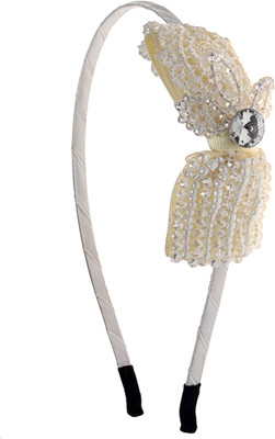 

The Ethnic Wears Metal Alloy, Silk Covered, Beeds, Crystal & CZ Stones, etc. Hair Band(White)