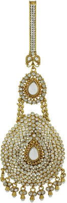 

Orniza Pear Shaped Chequered Polki Juda In Neutral Color With Golden Polish Hair Pin(White)