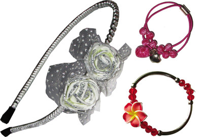 

GD Floral Hairband, Rubber Band, Bracelet Hair Accessory Set(Orange, Red, White)