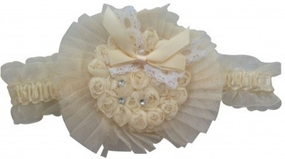 

NeedyBee Soft Lace Chiffon with Bowknot Pearl Rosette Flower for Baby Girls Head Band(Beige)