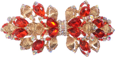 

Mansiyaorange party Wedding casual wear fancy Golden pin accessories Hair Clip(Red)