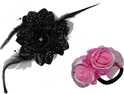

GD Black Floral Tic-Tac with Rubberband Hair Accessory Set(Multicolor)