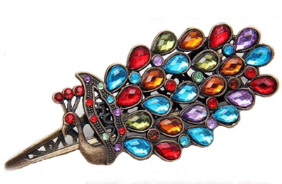 

SENECIO Multicolor Peacock Feather Barrette Clip Retro Vintage Fashion Rhinestone Hair Pin(Multicolor, Bronze)