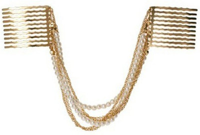 

Young & Forever Trendy Pearl and Chain Layers Hair Band(White, Gold)