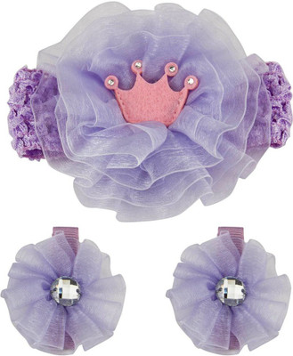 

Babies Bloom Purple Ribbon Bow Band and Hair Clip(Blue)