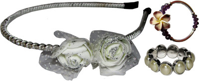 

ASMO White Floral Hairband with Bracelet Hair Accessory Set(Multicolor)