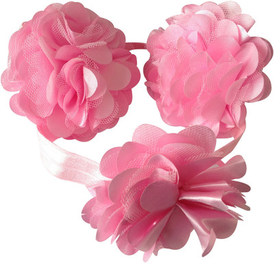 

NeedyBee Toddlers Elastic Toe Blooms Barefoot Sandals and Rosset Headband Set Hair Accessory Set(Pink)