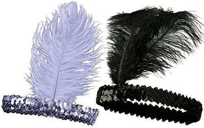 

iLoveCos iLoveCos Roaring 20's Headband Sequined Showgirl Flapper Elastic Ostrich Feather Plume Costume Headband Headpiece One size fits Most-Black and White Head Band(Black)