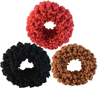 

Sarah Set of 3 Rubber Band for Women - Red, Black & Brown Head Band(Red)