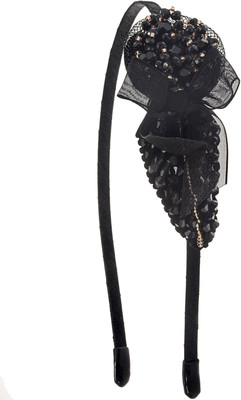 

The Ethnic Wears Metal Alloy, Silk Covered, Beeds, Crystal & CZ Stones, etc. Hair Band(Black)