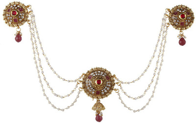 

Biyu Bollywood Bridal Cubic Zirconia Ruby Pearl Copper Bun Pin Hair Accessories Hair Accessory Set(Multicolor)