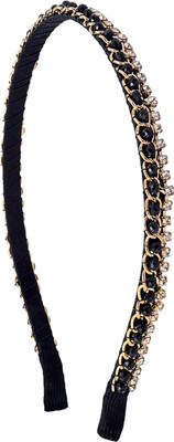

The Ethnic Wears Metal Alloy, Silk Covered, Beeds, Crystal & CZ Stones, etc. Hair Band(Black)