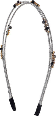 

The Ethnic Wears Metal Alloy, Silk Covered, Beeds, Crystal & CZ Stones, etc. Hair Band(Silver)