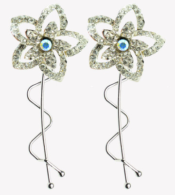 

Glitters Online Blackish Silver Colour American Diamond - 2 Pcs. Hair Pin(Silver)