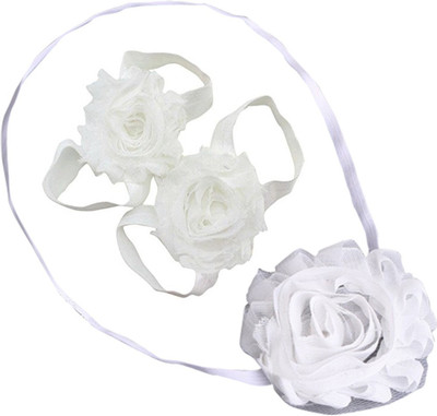 

AkinosKIDS Newborn Soft Shabby Flower and Barefoot Sandal Shoe Set Hair Accessory Set(White)