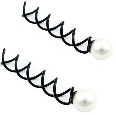 

SENECIO 2Pc Pearl Spiral Spin Screw Magic Barrette Coil Clips Black Hair Pin(Black)