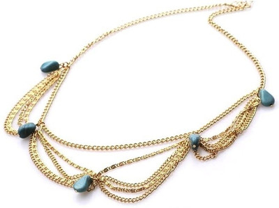 

Crunchy Fashion Blue Stones Hair Chain(Gold)