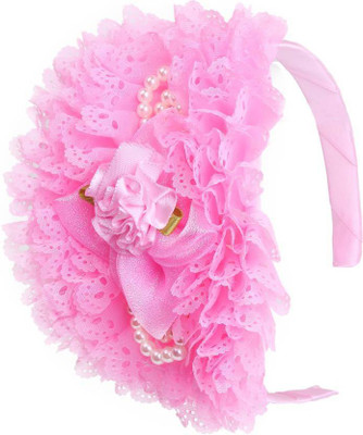 

One Personal Care Princess Flower Charm Pearl Studded Netted Designer Part Wear Hair Accessory Set, Hair Band(Pink)