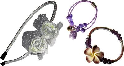 

GD Floral Hairband, Rubber band, Bracelet Hair Accessory Set(White)