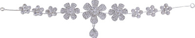 

Pink Rose Floral Charm Bridal Hair Chain(White)