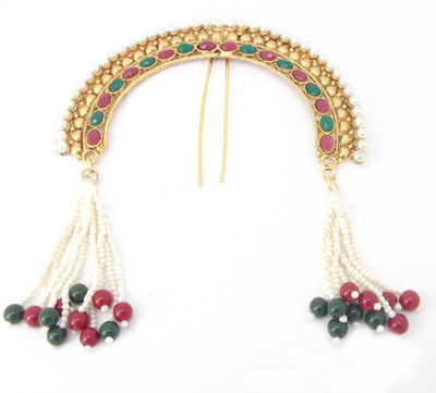 

9blings Traditional Style Ruby Emerald Pearl Hair Accessory Set(Multicolor)