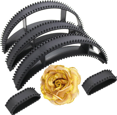 

Majik Combo of Gold Rose And Bumpits Hair Accessory Set(Gold)