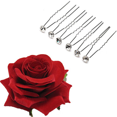 

Style Tweak Style Tweak Combo of Red Rose Hair Clip and Crystal Hair Pins Hair Accessory Set(Red, Black)