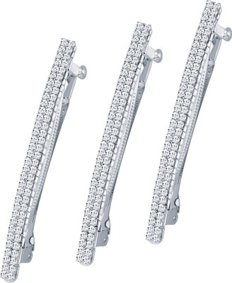 ShoStopper Ethnic Rhodium Plated Set Of 3 Hair Clip(White)