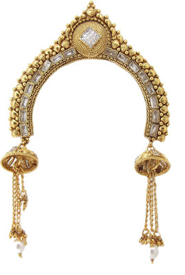 

9blings Bridal Collection Rhinestone Pearl Copper Bun Pin Juda Pin Hair Accessories Hair Accessory Set(Gold)
