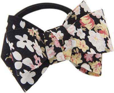 

Young & Forever Black Floral Bow Ponytail Holder Rubber Band(Black)