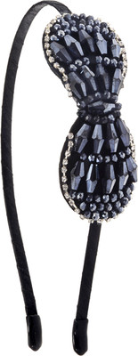 

The Ethnic Wears Metal Alloy, Silk Covered, Beeds, Crystal & CZ Stones, etc. Hair Band(Black)