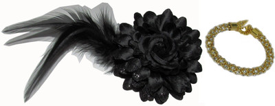 

GD Black Floral Tic-Tac with Bracelet Hair Accessory Set(Multicolor)