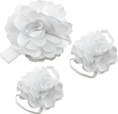 

AkinosKIDS Rosset Newborn Girl Barefoot Sandal Shoe set Hair Accessory Set(White)