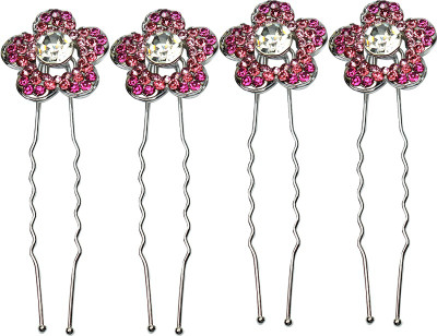 

Glitters Online Pink Colour American Diamond 4 Pcs. Hair Clip(Pink)