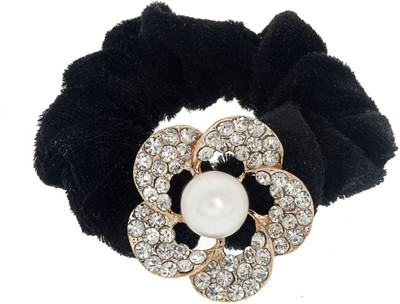 

The Ethnic Wears Pearls and Stones Studded Rubber Band(Black)