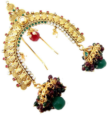 

Biyu Traditional Style Cubic Zirconia Ruby Emerald Pearl Hair Accessory Set(Gold)