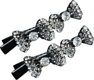 

Glitters Online Blackish Silver Colour American Diamond Hair Clip(Silver, Black)