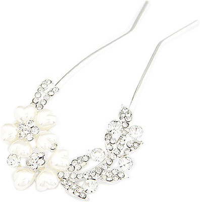 

Young & Forever White Floral Designer Hair Clip(White, Silver)