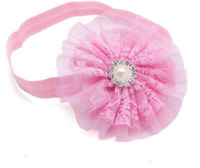 

NeedyBee Pink Pearl Mesh Yarn Flower Kids Hair Accessories Elastic Infant Baby Head Band(Pink)
