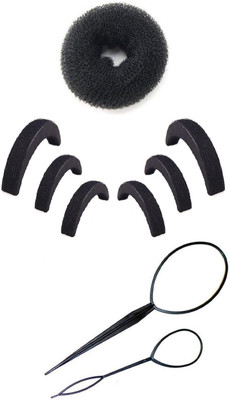 

Pankh Puff , Topsy Tail And Donut Bun Maker Hair Accessory Set(Black)