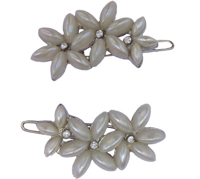 

B-Fashionable Pearl Flower Wire Clasp Hair Pin(White)