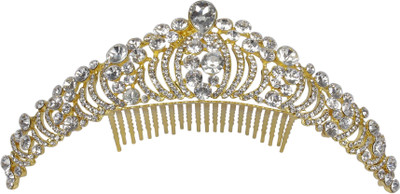 

Muchmore Traditional Crown for Woman and Girls for Party and Wedding/Party Wear Occasion Hair Clip(Gold, White)