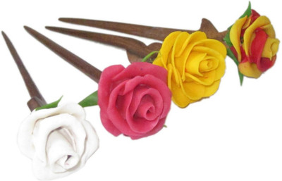 

Advance Hotline Hand made wooden Juda pin with procelain clay work Hair Pin(Multicolor)