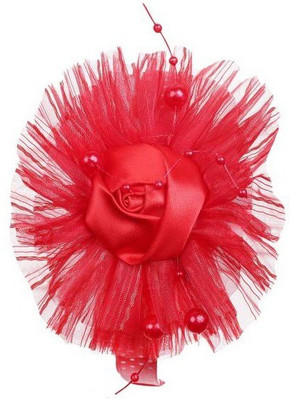 

One Personal Care Princess Flower Charm Pearl Studded Netted Designer Part Wear Hair Accessory Set, Hair Band(Red)