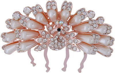 

Pink Rose Bridal Mayur Charm Hair Pin(Bronze, White)