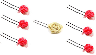 

Sanjog Bun Pin/U Pin For Wedding/Party Hair Clip(Red, Gold)