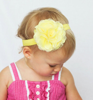 

AkinosKIDS Rosset Newborn Girl Barefoot Kids Sandal Shoe set Hair Accessory Set(Yellow)