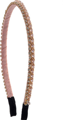 

The Ethnic Wears Metal Alloy, Silk Covered, Beeds, Crystal & CZ Stones, etc. Hair Band(Pink)